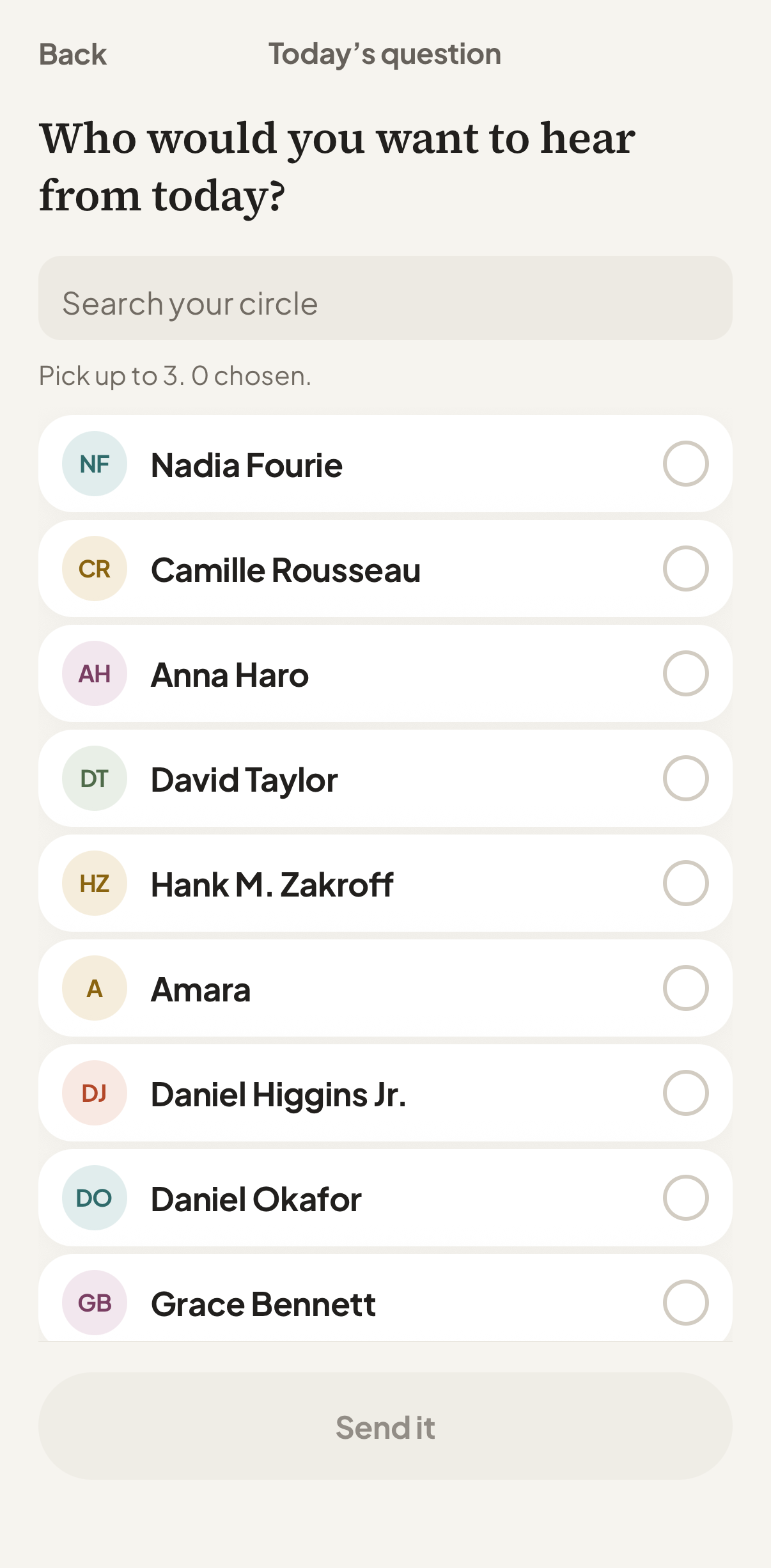 Choosing who comes to mind for today's question, from your own contacts.